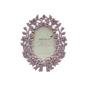 Papyrus Picture Frame 3x3 Oval Floral Vine Rhinestone Bow Pink Decorative NEW